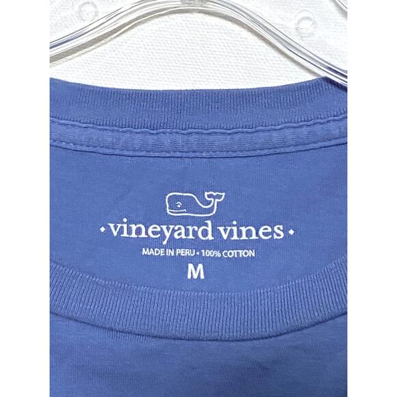 Vineyard Vines Blue Shirt Pink Whale Circle Logo Front Pocket Men M Double Sided - Picture 4 of 6